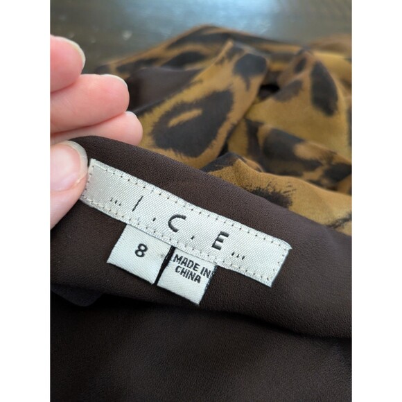 Vtg 90s Y2K ICE Silk Wrap Dress Leopard Print Midi Sheer Flowy Lightweight Sz 8 - Picture 8 of 13